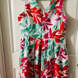 Tahari ASL Red and Green Floral Dress